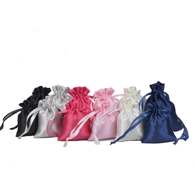 50 Silk Stain Drawstring Bag with Ribbon for Jewelry Hair Travel Watch Shoes Diamond Bead Ring Makeup Gift Packaging Pouch