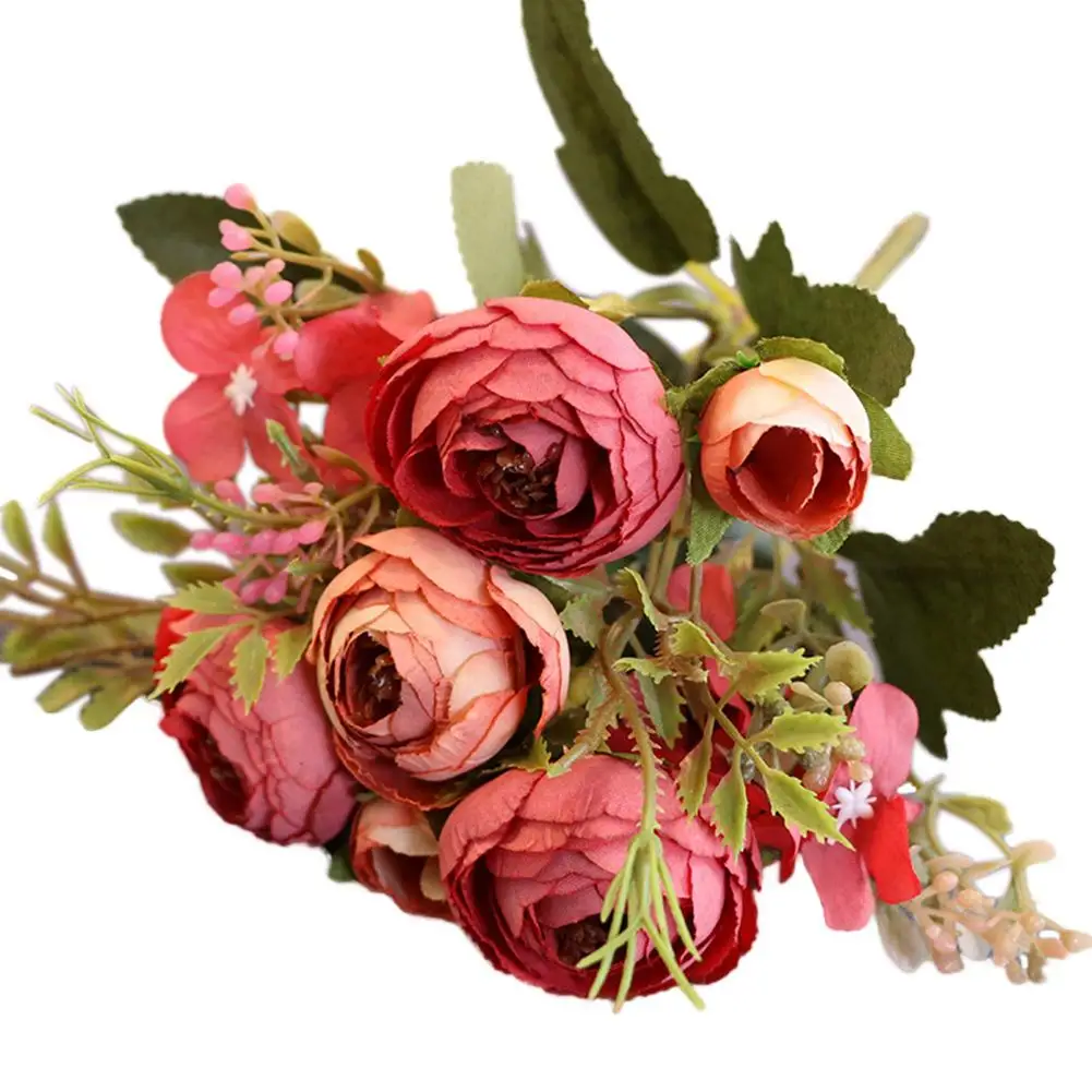 1Pc Artificial Tea Rose Hydrangea Fake Garden Flower DIY Wedding Decoration Bonsai Stage Party Desktop Home Decor Photo Prop - купить по