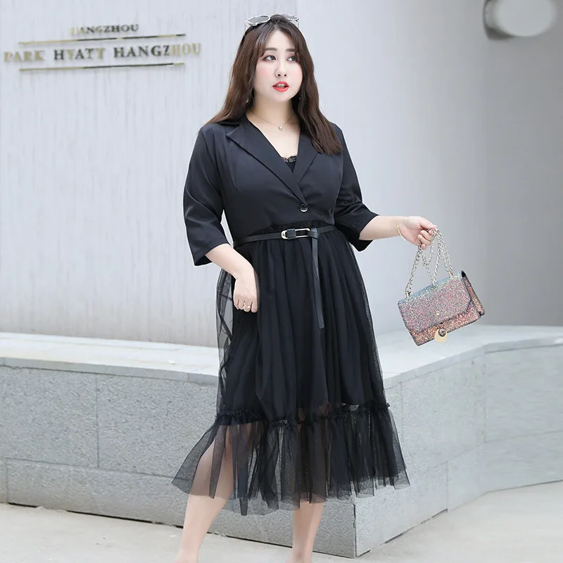 Новинка 2019 корейский стиль большой размер женский костюм воротник кружевное