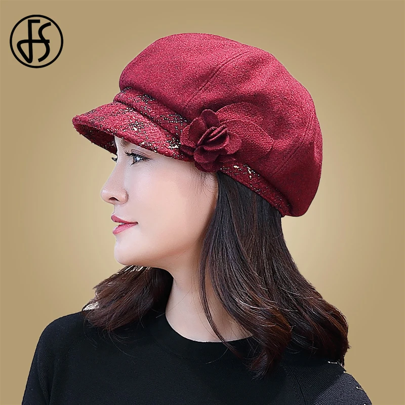 Женская восьмиугольная шапка FS Auutmn однотонная газетчика повседневная шерстяная