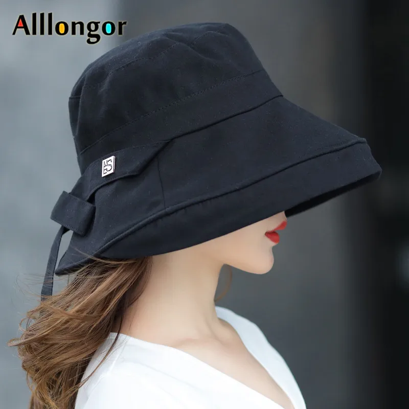 Panama 2021 Summer Black Bow Bucket Hat Women Fashion Korea Bob Cotton gorro pescador mujer Sun Fishing Cap Chapeu Pescador | Аксессуары