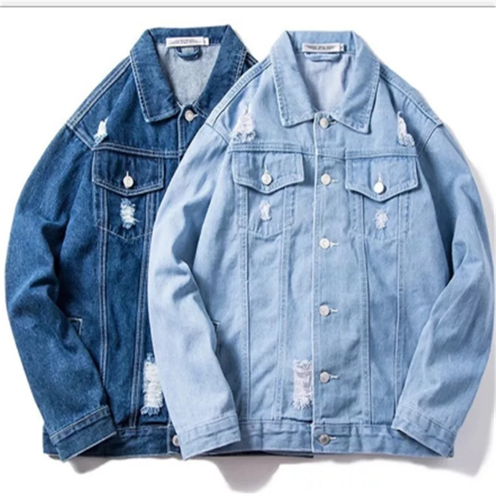 

Spring men's Casual lapel denim Jacket ripped loose cowboy jacket coat Tops outwear Overcoats