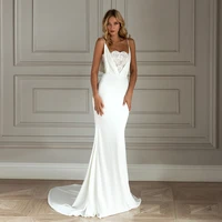 chic spaghetti straps strapless wedding dresses sleeveless sheath with applique floor length jersey zipper back court train 2021