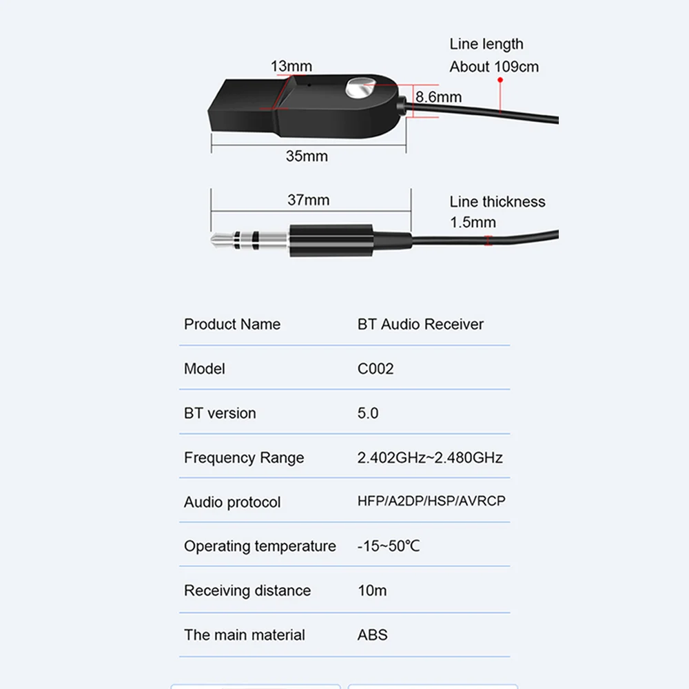 

Bluetooth AUX Dongle Cable Adapter Wireless Car Receiver For USB to 3.5mm Jack Audio Music Speaker Transmitter Car Bluetooth 5.0