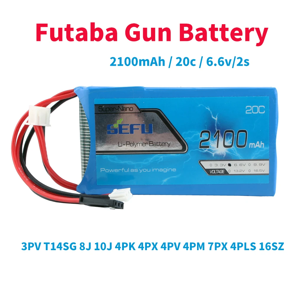 Batería de Control de pistola Futaba, 2100mAh, 20C, 6,6 V, 2S, receptor de fosfato para 3pv, t14sg, 8j, 10J, 4pk, 4PX, 4pv, 4, pm, 7px, 4PLS, 16SZ