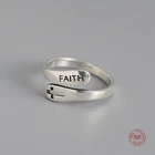 LKO реальная планка серебряные регулируемые перекрестные кольца для женщин письма вера крест кольца для мужчин витые