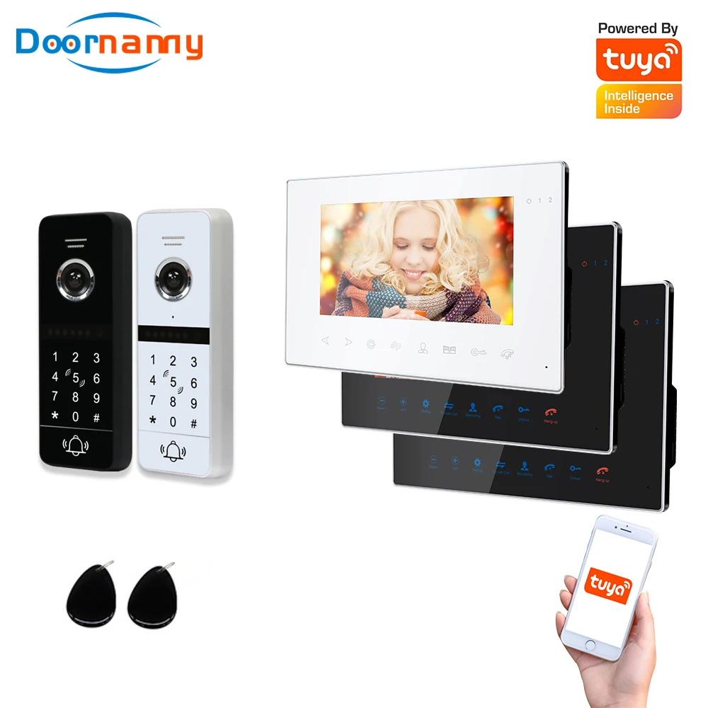 

Doornanny WiFi Video Intercom Kit Villa Apartment 2Doors 3Monitor 2Doorphone Video Call AHD 960P Tuya APP Remote Unlock