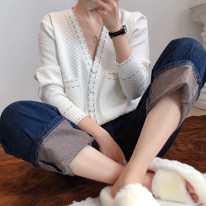 

Knit Sweater Cardigan Women 2019 Autumn New Long Sleeve Pullovers Elegant Female Single-breasted Cardigan Coat Pull Femme