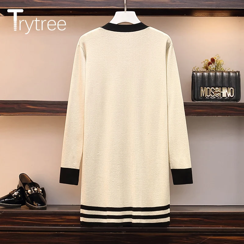 Trytree осенне-зимнее женское Повседневное платье с круглым вырезом полиэстеровое