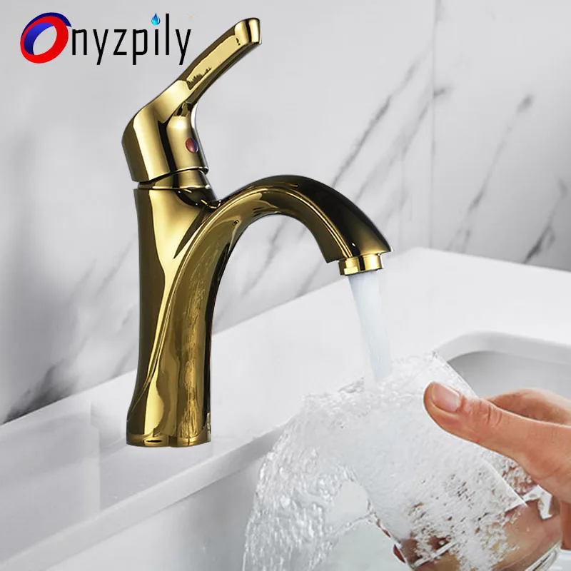 Onyzpily смеситель для раковины золотой короткий стиль кран с одной ручкой ванной