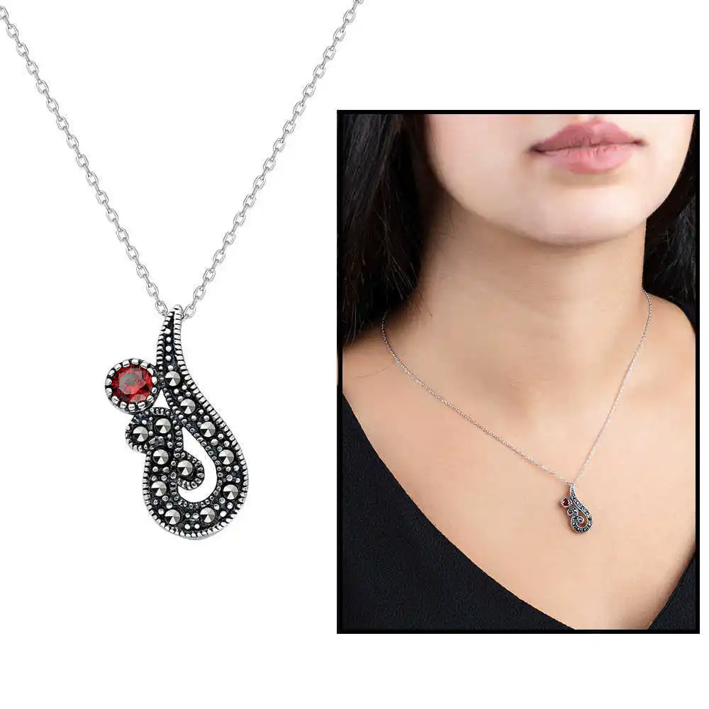 

Red Zircon-marcazit Cubic Zirconia 925 Sterling Silver Necklace