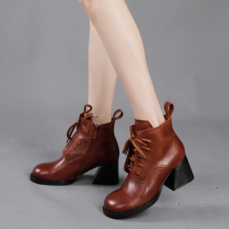 

Женские ботильоны из натуральной кожи, на шнуровке, на платформе и высоком каблуке