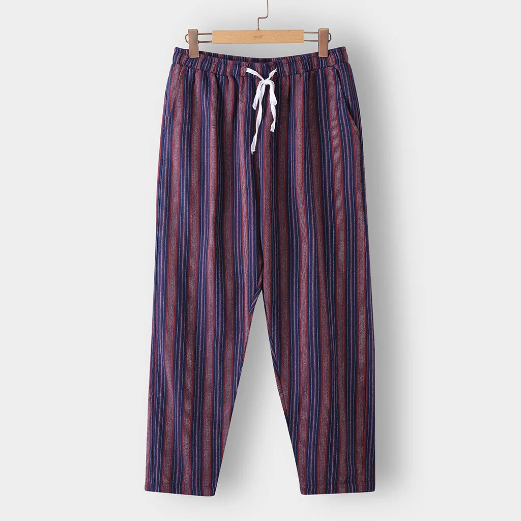 Полосатые мужские брюки повседневные летние с принтом 2019 теплые pantalones бандажные