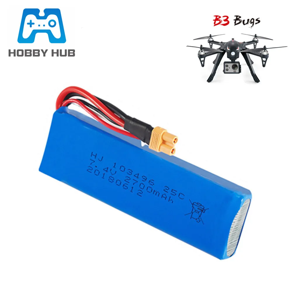 Обновленный аккумулятор HOBBY HUB 7 4 В 2700 мА · ч 25c lipo для квадрокоптера MJX Bugs 3 B3 RC