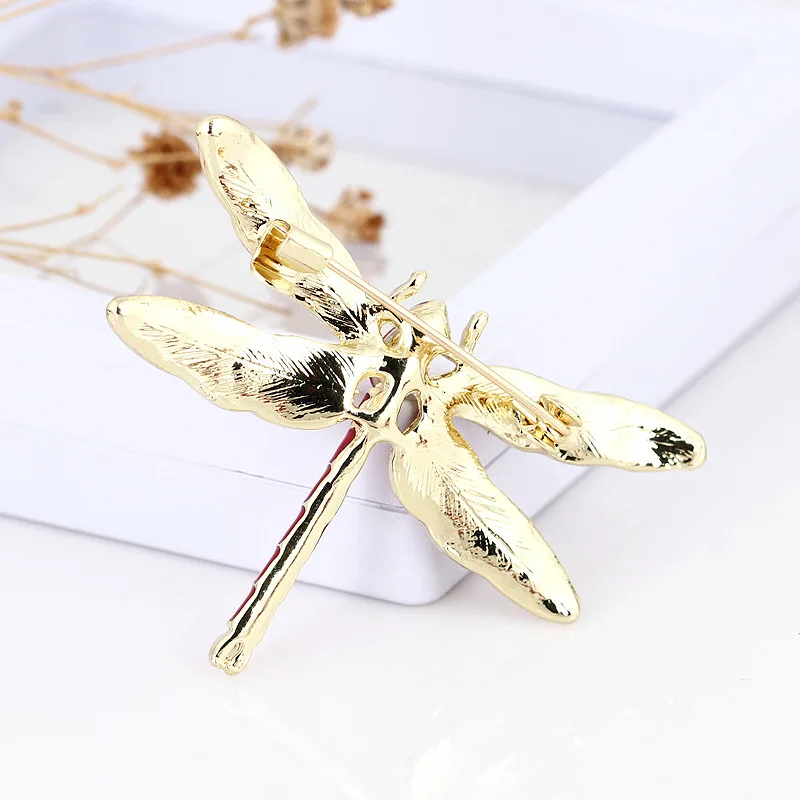 

Enamel Brooches for Women Shirts Red Stop Dragonfly Brooch Large Pin hijab Pins and Crystal Rhinestone Brooches Wedding Gift