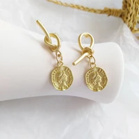 matte gold portrait coin earrings fashion simple metal head face geometric dangle earring for women vintage punk gifts 228