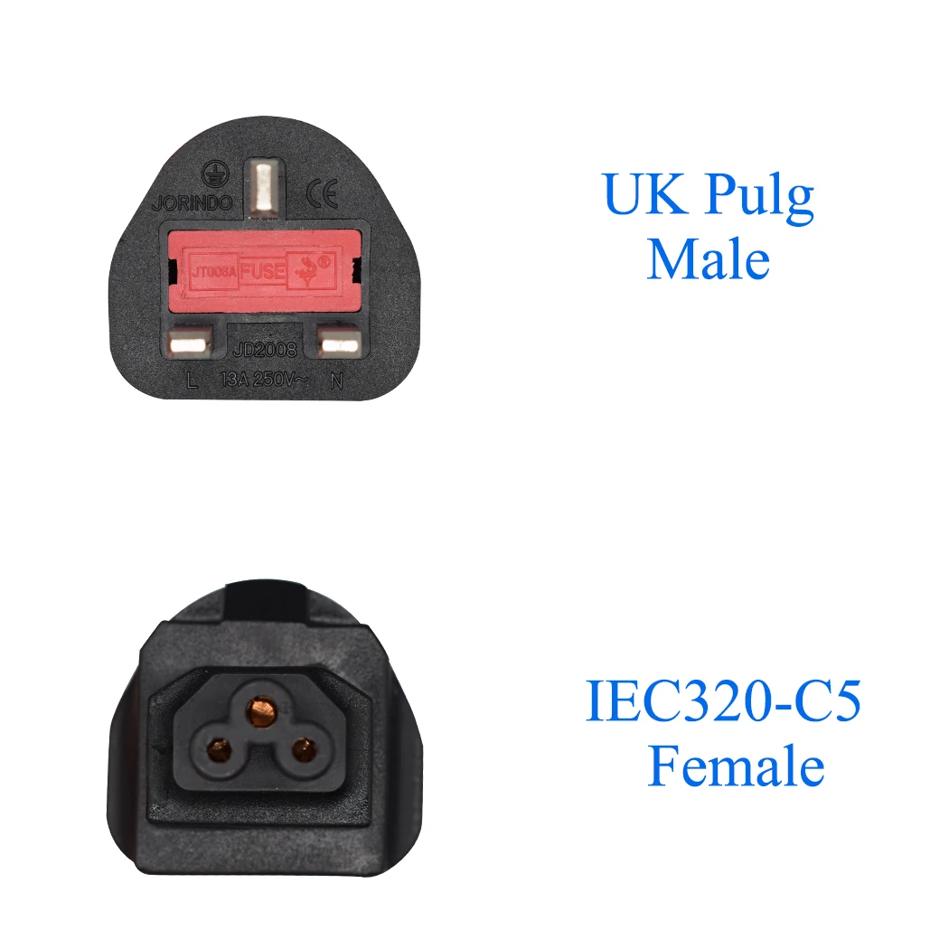 JORINDO UK TO IEC320 C5 AC переходник EU 13A/250 V с предохранителем плавленый портативный