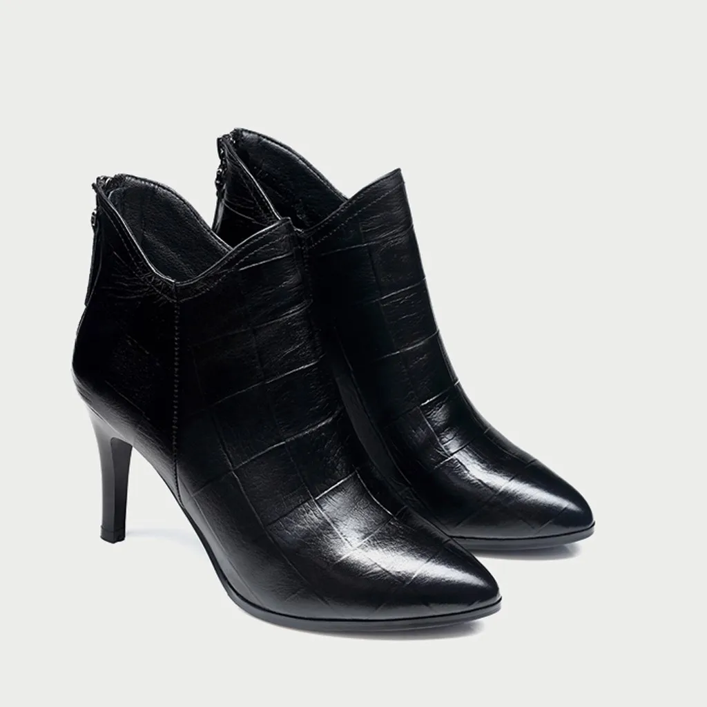 Женские ботинки на молнии сзади ботильоны шпильке повседневные с острым носком |