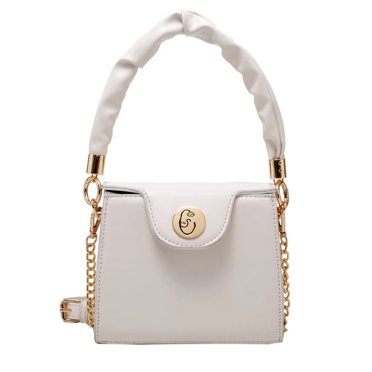 Designer Ruched Handle Box Shoulder Purses 2021 Summer Solid Bucket Flap Hand Bags Luxury Chains Purses And Handbags For Women
