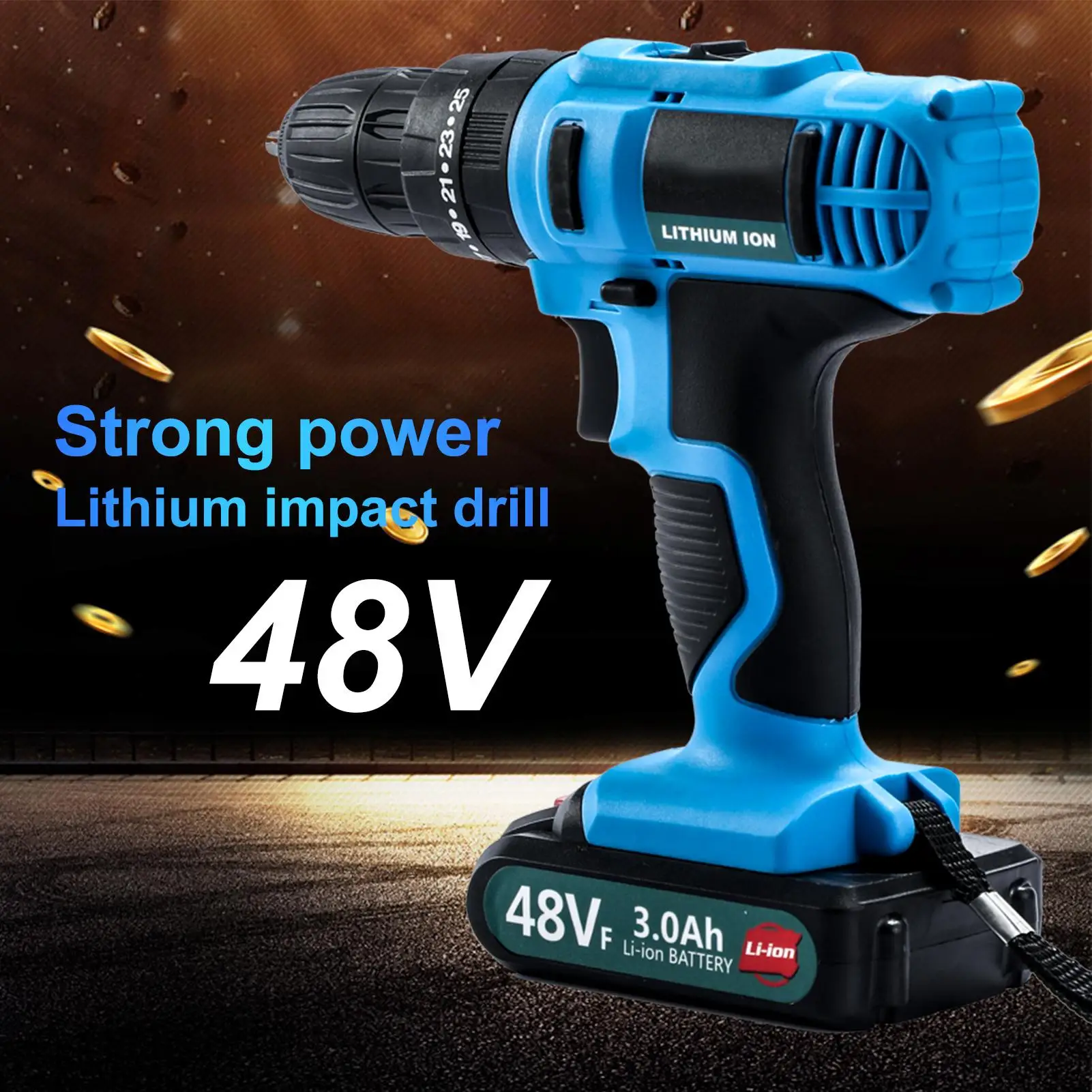

2021 New 48V Wireless Rechargeable Battery Cordless Electric Drill Hole Speed Variable Electrical Screwdriver Hand Driver Wrench