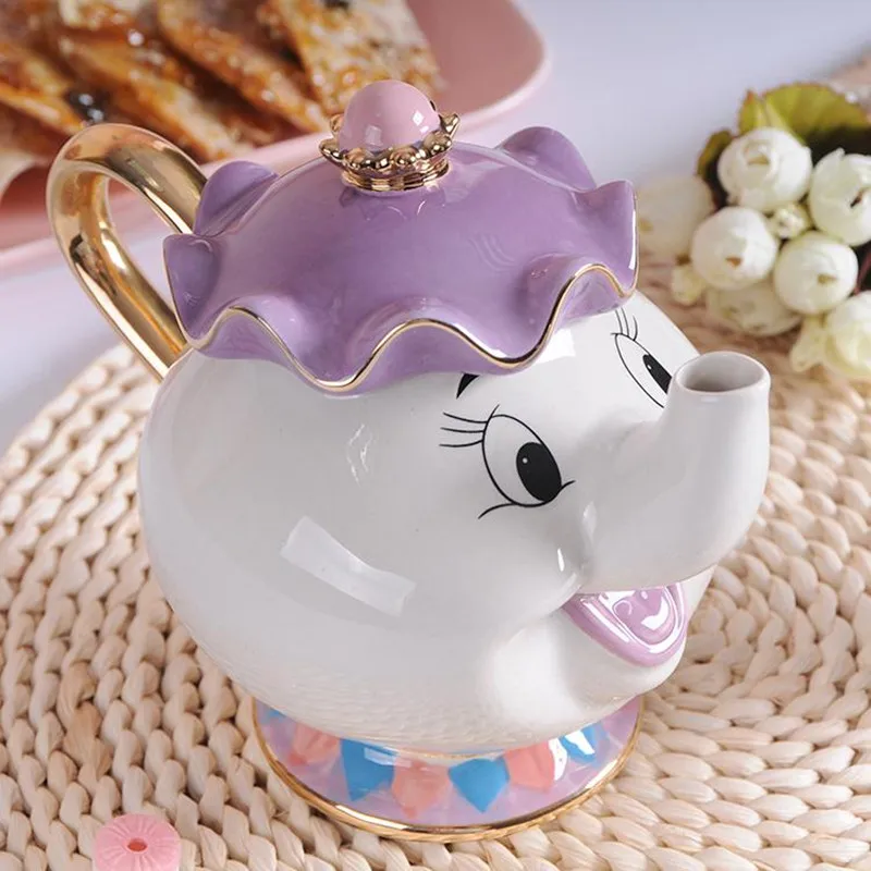 

Disney Cartoon Beauty and the Beast Tea Set Teapot Cup Mrs Potts Potato Chip Sugar Pot Kettle Cogsworth Clock Creative Christmas