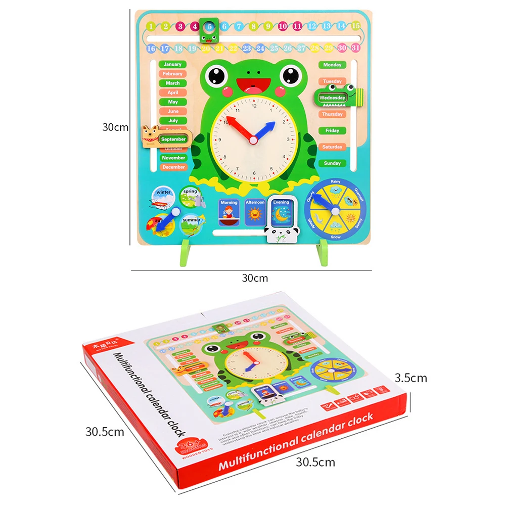 

Cartoon Animal Wooden Calendar Clock Set Time Cognition Educational Toys English Enlightenment Toys Teaching Aid for Puzzle Toys