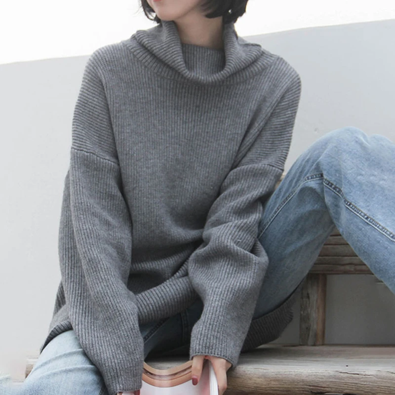 CHICEVER корейский вязаный свитер для женщин водолазка с длинным рукавом Свободный