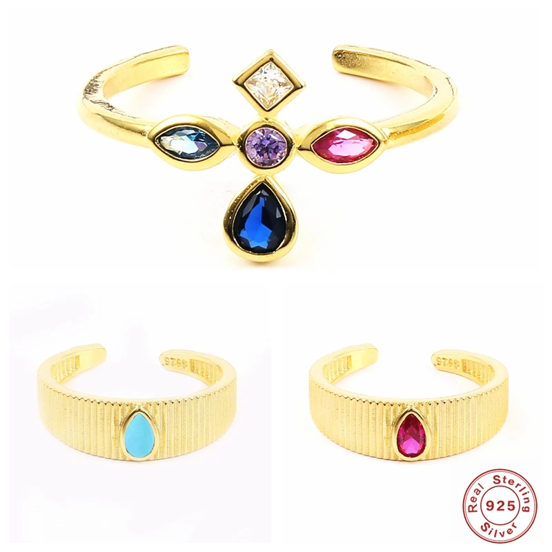 

Aide Silver 925 Jewelry Fashion Punk Vintage Cross Sun Smile Face Finger Rings Stackable Adjustable For Women Jewelr Gift Couple