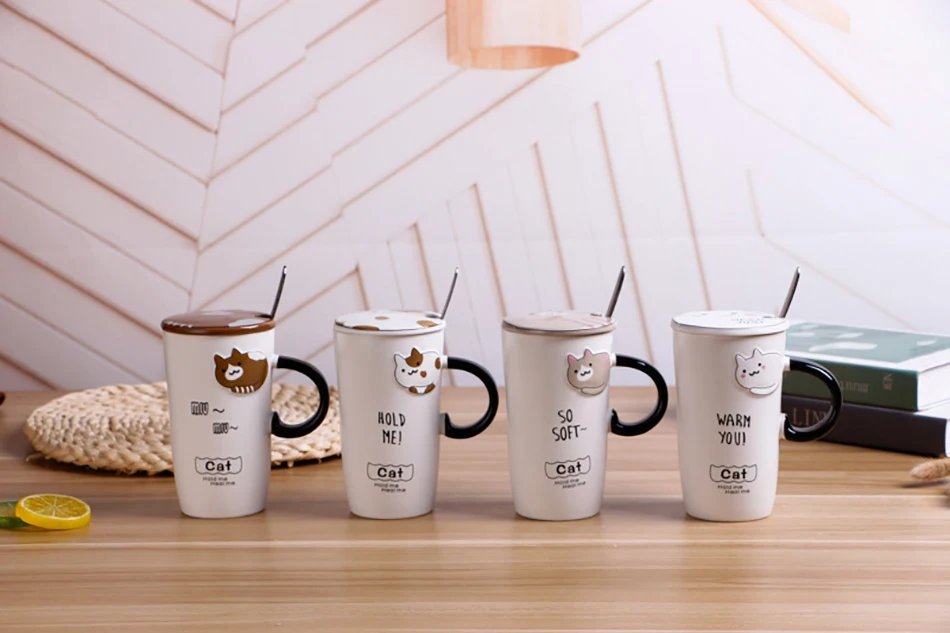 3D Симпатичные Emboss кошка чашки для кофе керамические фарфоровые стакан Термос бутылка с Ложка Крышка Офис школа мультфильм кружки с рисунками кошек