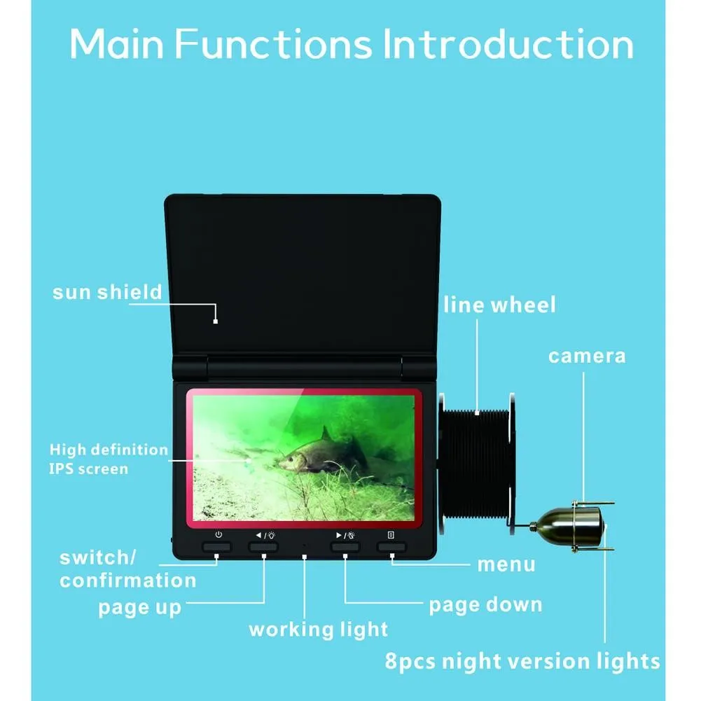 Pаспродажа Камера для подводной рыбалки, рыбопоисковый набор с высоким разрешением на 180 градусов, дисплей 4,3 дюйма, рыбопоисковый прибор, монитор, аксе...