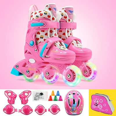 Pink set EU 26-29 Kids Children Stable Balance Slalom Double line Parallel Ice Skate Roller Shoes Inline Adjustable Fall Prevention For Beginner - Цвет: Pink set EU 26-29