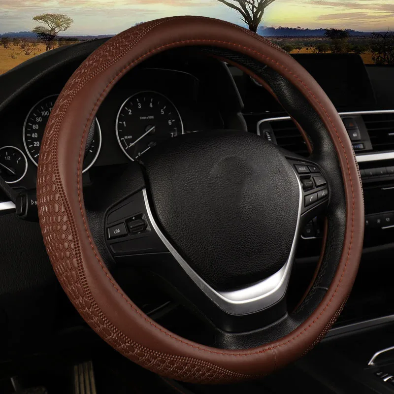 

Car Steering Wheel Covers Cowhide Crocodile Pattern Shell Skidproof Shoulder Protection Auto Steering Wheel Protector