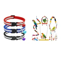 3pcs adjustable reflective pet collar safety buckle with bell with 15pcs bird parrot toys bird toys parrot swing toys