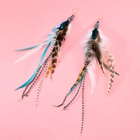 1pairfashion extra long feather earring long brown feather earrings striped feather earrings for women party ear feather jewelry