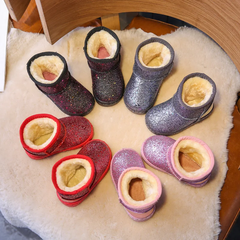 

2020 Winter Kids Fashion Snow Boots Thick Child Cotton Shoes Warm Plush Soft Bottom Baby Girls Boots Winter 25-35 Size