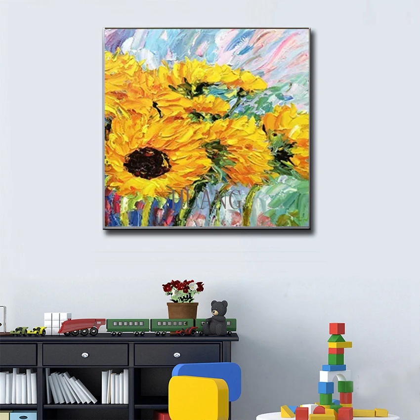 

Yellow Sunflower Abstract High Quality Beautiful Oil Painting On Canvas Wall Art Home Decor Picture Modern 100% Handpainted