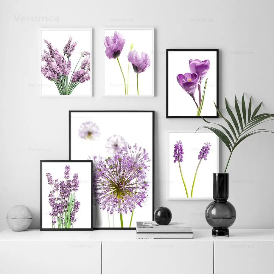 

Lavender Poppies Autumn Purple Flower Plant Wall Art Canvas Painting Print Nordic Poster Mural Modular Picture for Home Decor