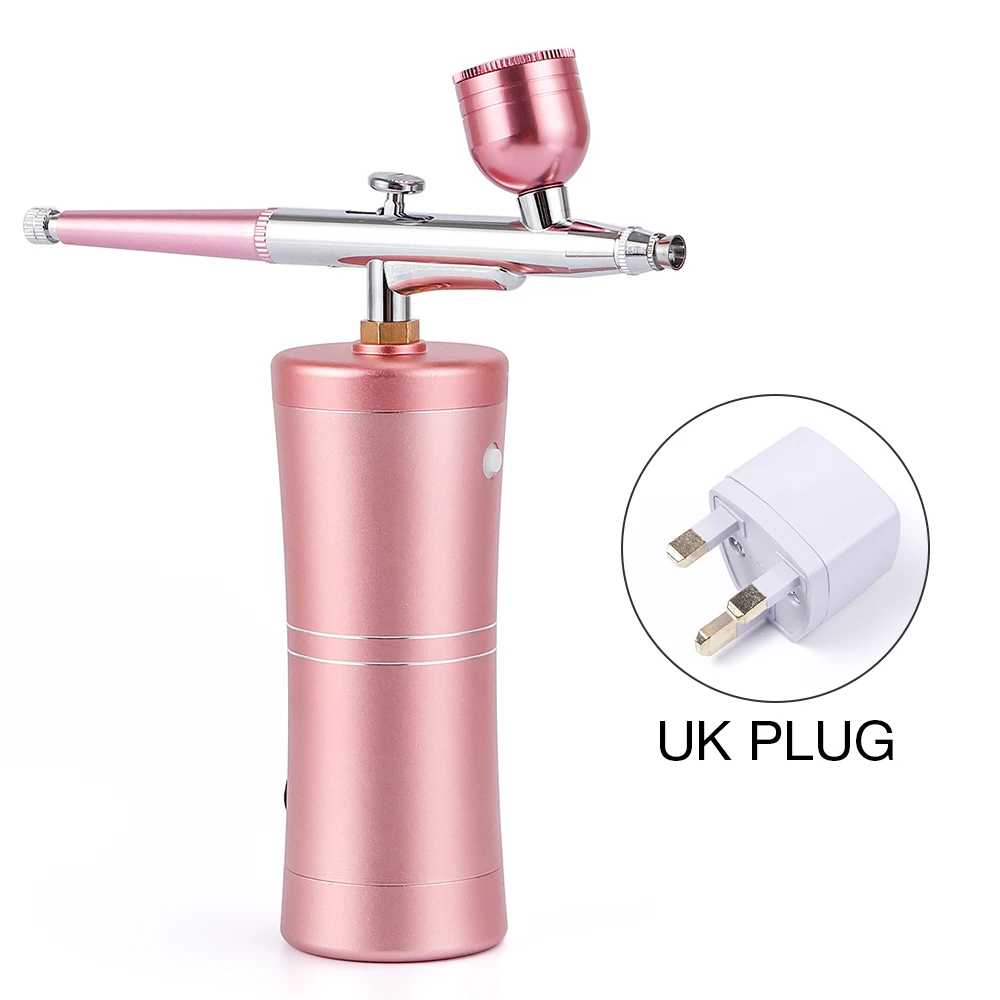 UK plug Топ 0,3 мм розовый мини воздушный компрессор комплект воздушная кисть Краскораспылитель Аэрограф для дизайна ногтей Дизайн татуировки ремесло торт ногтей набор инструментов - Цвет: UK plug