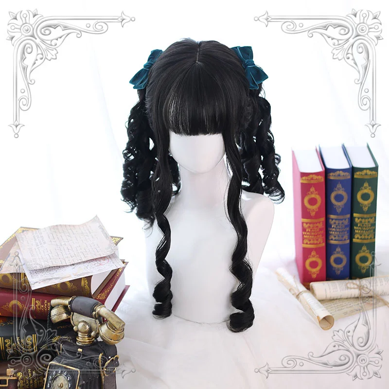 

High Quality Lolita Black Roman Volume Long Curly Hair Female Wig Cosplay Party