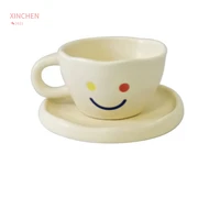 white kawaii cute smiley face mug classic coffee cup meal cup and saucer dessert plate set customization