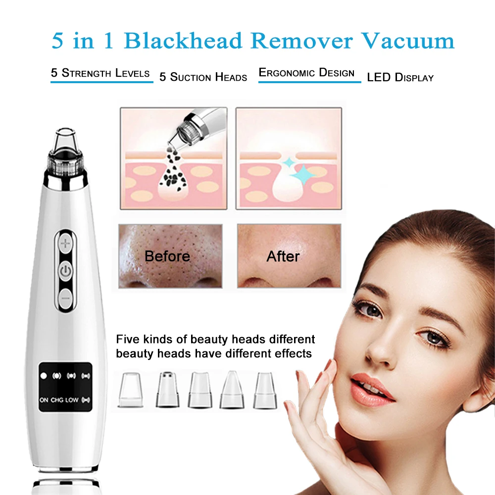 

Blackhead Remover Vacuum, Electric Facial Comedo Suction Pore Cleaner Extractor Tool With 5 Replaceable Suction Heads XA32U