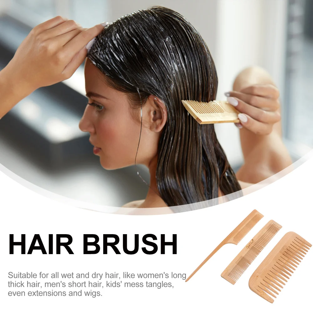 

3Pcs Home Salon Hair Brush Detangling Brush Bamboo Comb for Hairdressing
