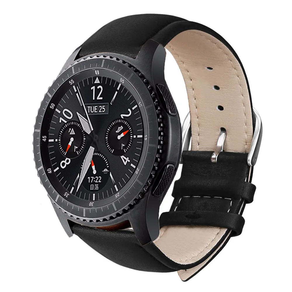 Модный кожаный ремешок 22 мм для samsung Galaxy Watch 42 мм 46 мм Замена для gear S3 браслет Смарт часы - Цвет ремешка: Черный