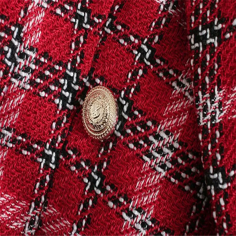 

Za Women Plaid Double Breasted Red Blazer 2020 Long Sleeve Loose Vintage Check Blazers Coat Woman Chic Autumn Winter Outwear Top