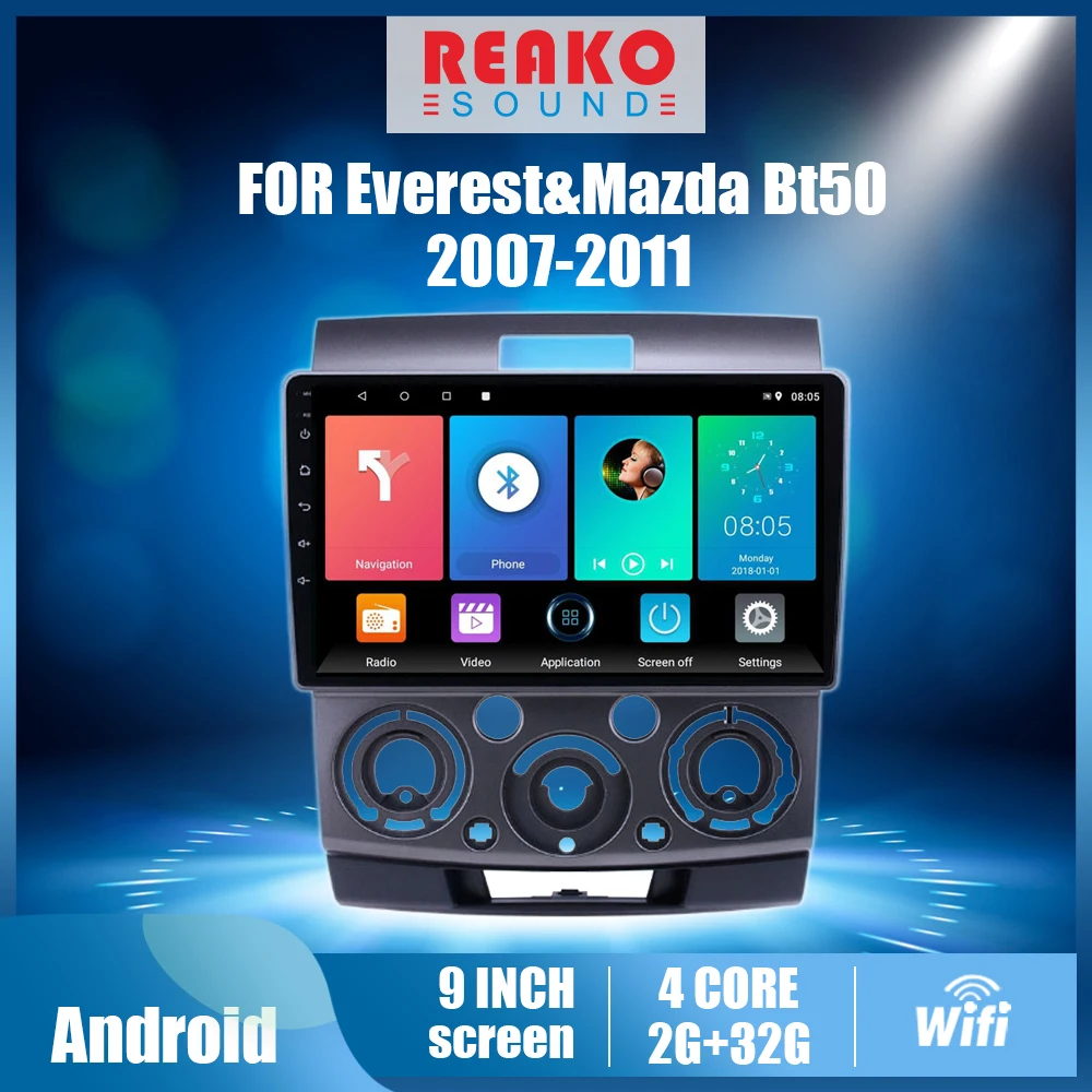 

REAKOSOUND 2 Din Car Radio Multimedia Video Player For Ford Everest Ranger & Mazda BT50 2007 -2011 Head Unit with Frame Stereo