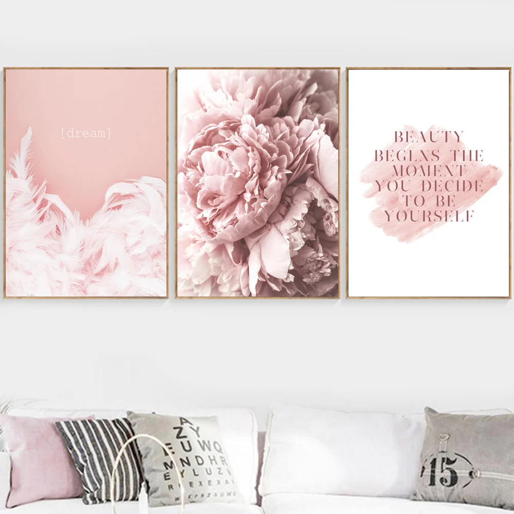 Плакаты и принты пейзаж Настенная картина цветок розовый постер перо картины