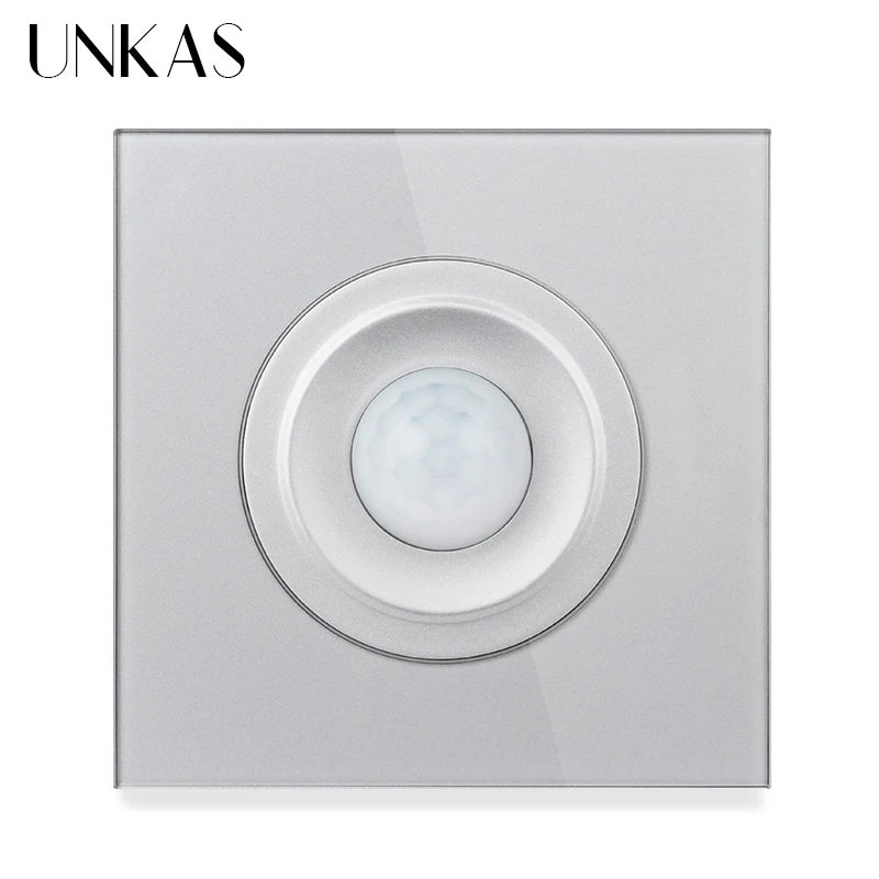 UNKAS Британский стандарт Knight Белый кристаллический стеклянный серый Панель AC 220 ~