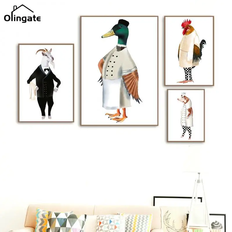 

Овечка, свинка, искусство шеф-повара, настенная Картина на холсте, скандинавские плакаты и принты, настенные картины для декора детской комн...