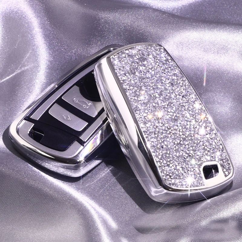 

Fashion Pink Black Female Lady Luxury PC Crystal Holder Shell Protection Cover Car Key Case For BMW Series 1 3 5 7