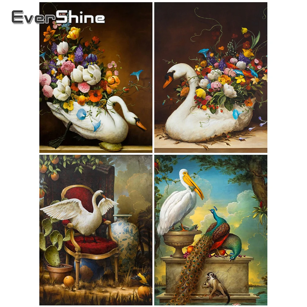 

EverShine 5D Diamond Painting Full Drill Swan Picture Of Rhinestones Embroidery Diamond Mosaic Animal DIY Needlework Wall Art